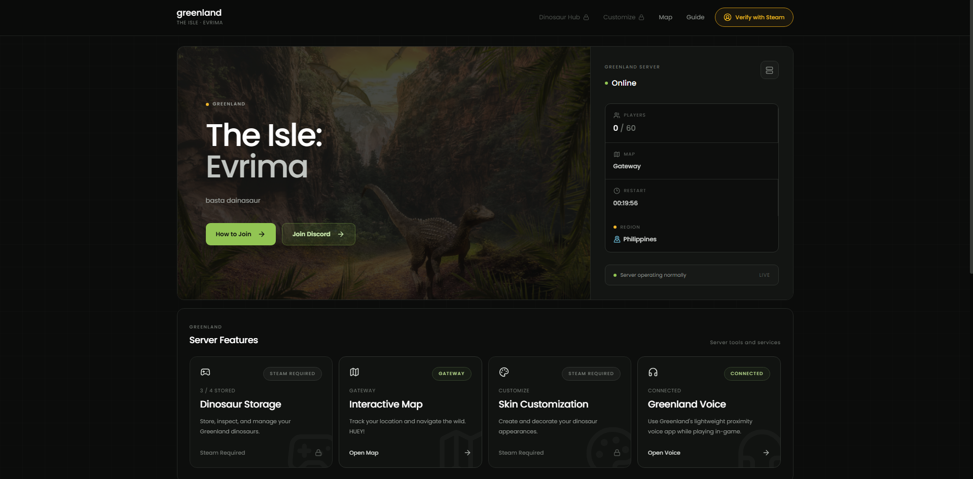 Screenshot of a Greenland PH web application homepage